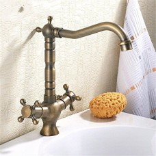 Kitchen Faucet Tradition Solid Brass Basin Mixer Tap Hot and Cold Antique two Handle tap Kitchen Sink Mixer Tap Sink Mixer Sink Faucet - B07FZWWJSR